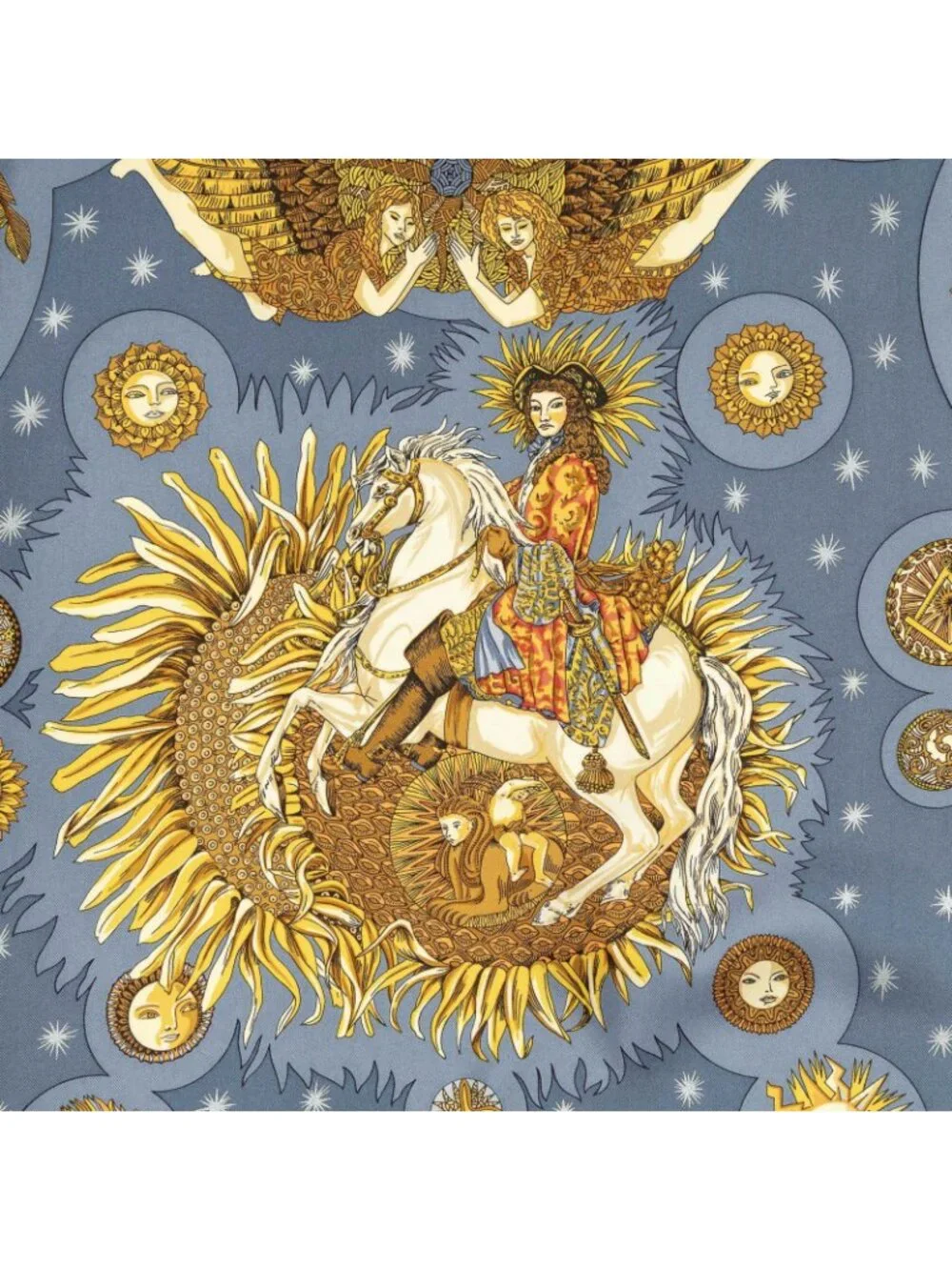 Hermes Scarf Blue Gold Silk